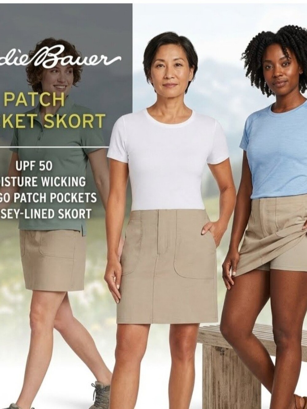 NWT Eddie Bauer Women's Patch Pocket Skort in Khaki